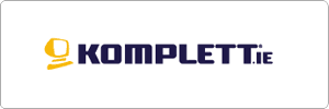 Logo for Komplett.ie, featuring a stylized yellow computer monitor icon to the left of the bold, dark blue text KOMPLETT.IE on a white background.