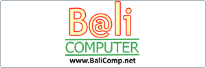 Logo for Bali Computer. Bali is written in red with an @ symbol as the letter a. COMPUTER is in green, all caps, and www.BaliComp.net is below in black text.
