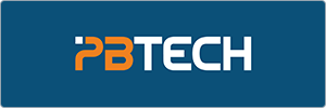 PB Tech logo with PB in orange and TECH in white, displayed on a dark blue rectangular background.