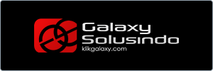 Logo of Galaxy Solusindo with a red and black abstract design on the left and the words Galaxy Solusindo and klikgalaxy.com in white text on a black background.