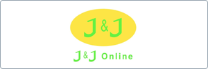 Logo for J&J Online with J&J in green text inside a yellow oval, and J&J Online in green text below on a white background with a thin gray border.