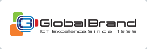 Logo for Global Brand featuring colorful square icons and stylized G on the left, with the text Global Brand and the slogan ICT Excellence. Since 1996 to the right.