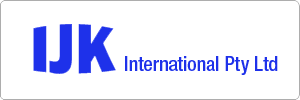 Logo with bold blue letters IJK followed by the text International Pty Ltd in blue on a white background, all within a thin grey rounded rectangle border.