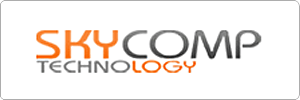 Logo of SkyComp Technology with SKY and LOGY in orange and COMP and TECHNO in gray, all in modern, stylized uppercase fonts on a white background.
