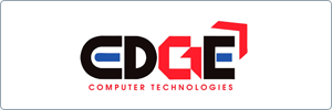 Logo for Edge Computer Technologies. The word EDGE is stylized in bold black and red letters, with blue accents, and an upward red arrow. COMPUTER TECHNOLOGIES appears in red text below the logo.