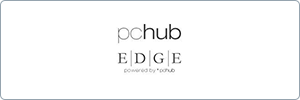 Logo with the text pchub at the top and EDGE powered by pchub below, displayed on a white background.