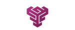 A purple geometric cube-like shape with interlocking parts is centered within a white circle on a black background.