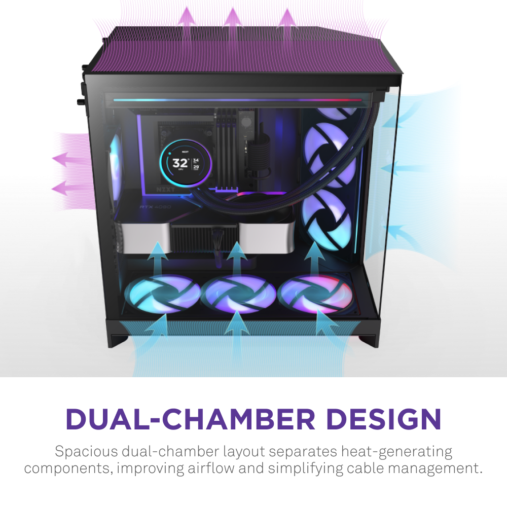 NZXT H9 Flow Dual-Chamber Mid-Tower ATX Gaming PC Case, High-Airflow