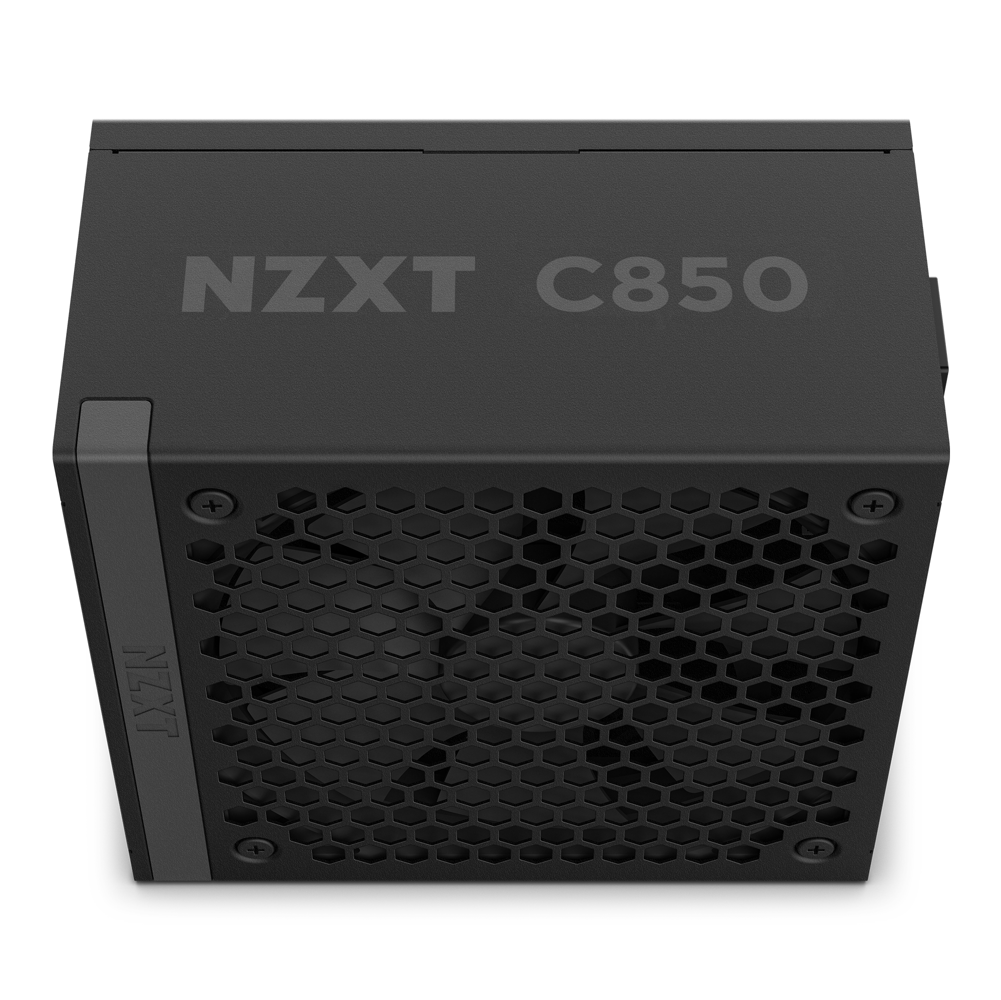 A black NZXT C850 Gold ATX 3.1 power supply unit with a honeycomb-vented fan grill, model name on the side, and a fully modular design from the NZXT C Series Gold line.