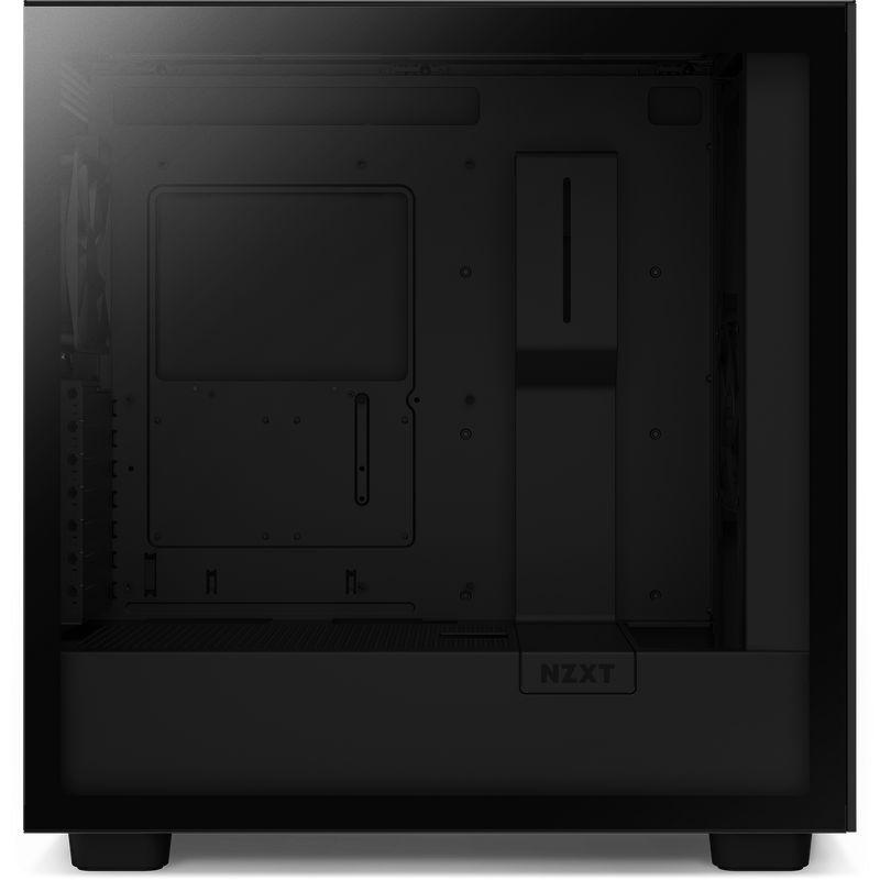 The NZXT Refurbished Player Two Prime - #8501 is a black computer case with a transparent side panel, empty interior, cable management bar, and rear fan—perfect for prebuilt or refurbished gaming PCs. Includes warranty for peace of mind.