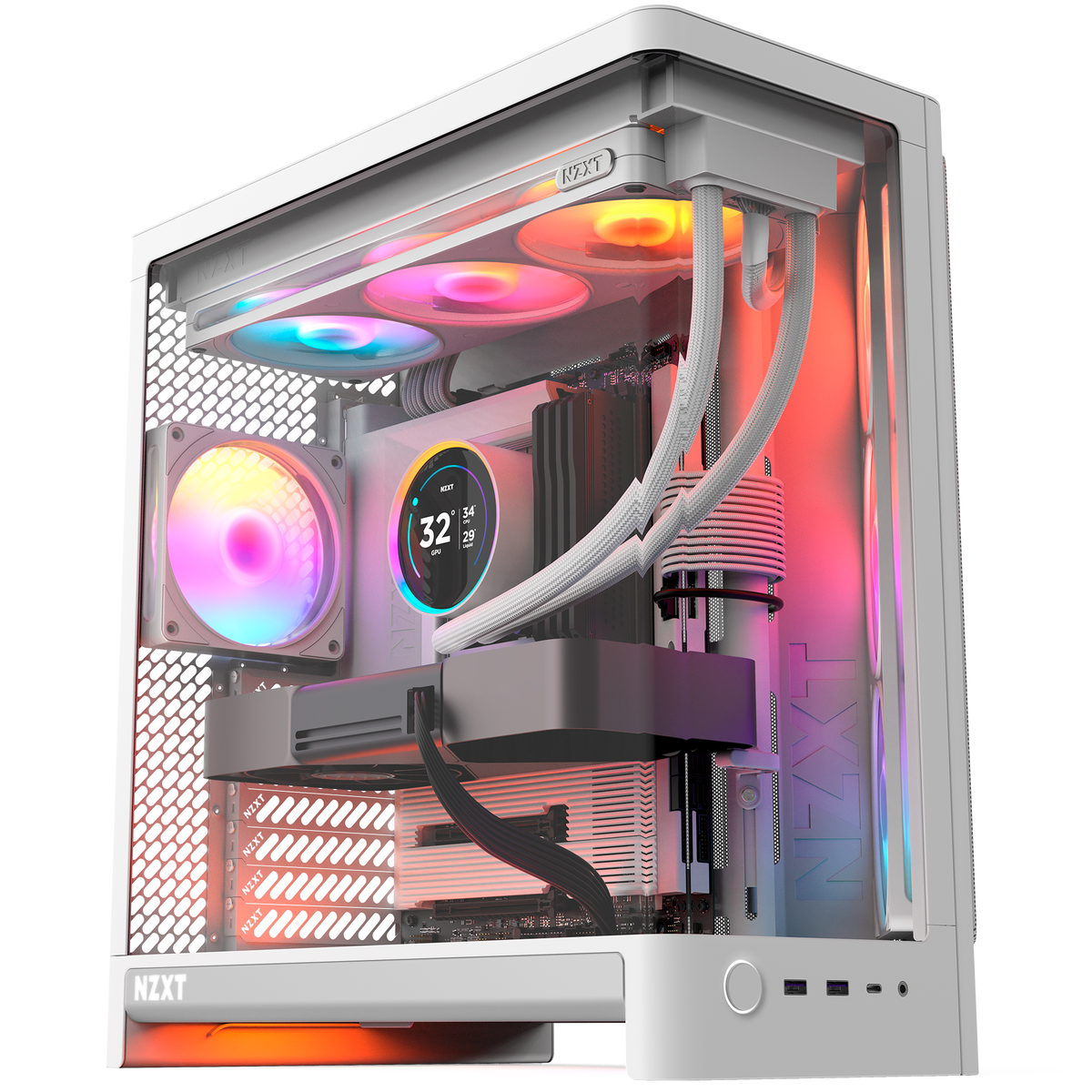 NZXT F120 RGB white fans installed in a build