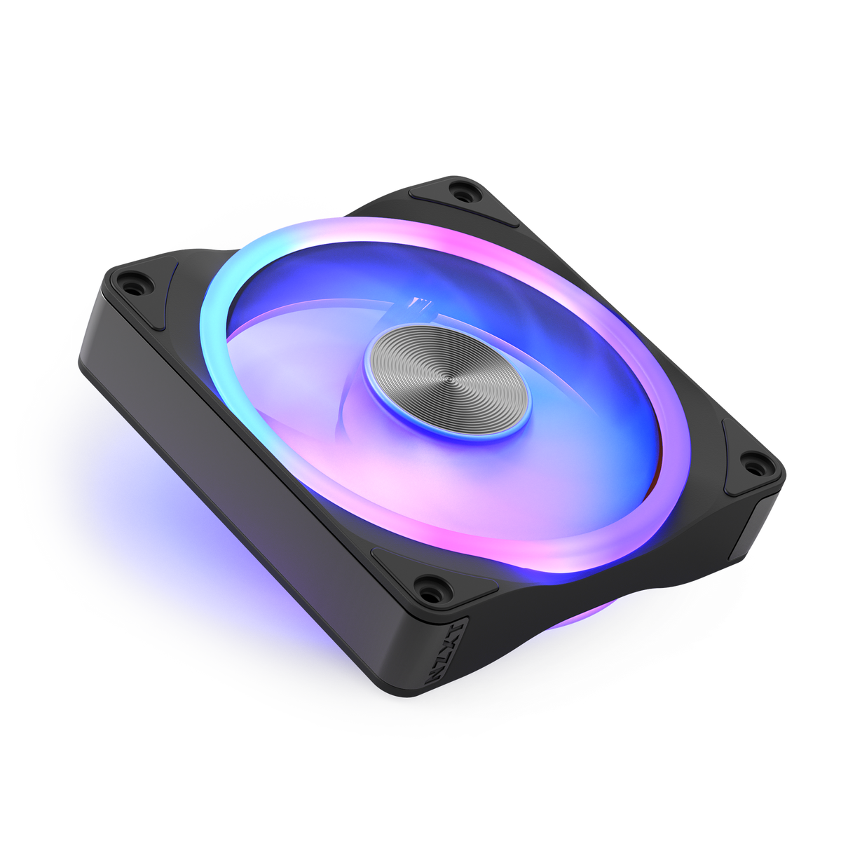 NZXT F120U black, angled view with RGB lighting
