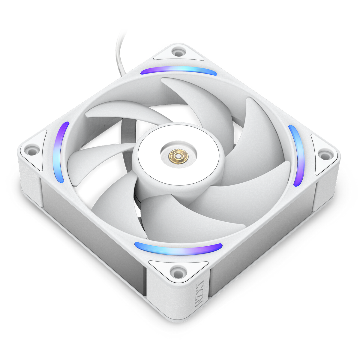 NZXT F120X white, angled view with RGB lighting