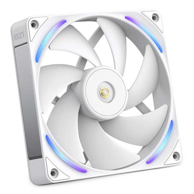 NZXT F140X white, angled view with RGB lighting