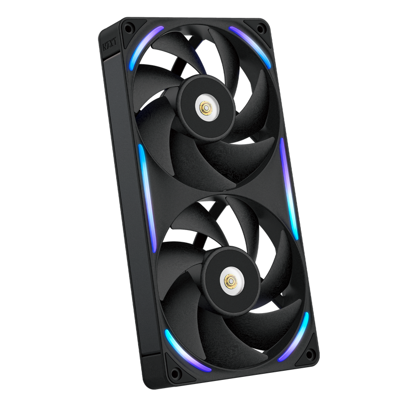 NZXT F240X black two-pack, angled view with RGB lighting