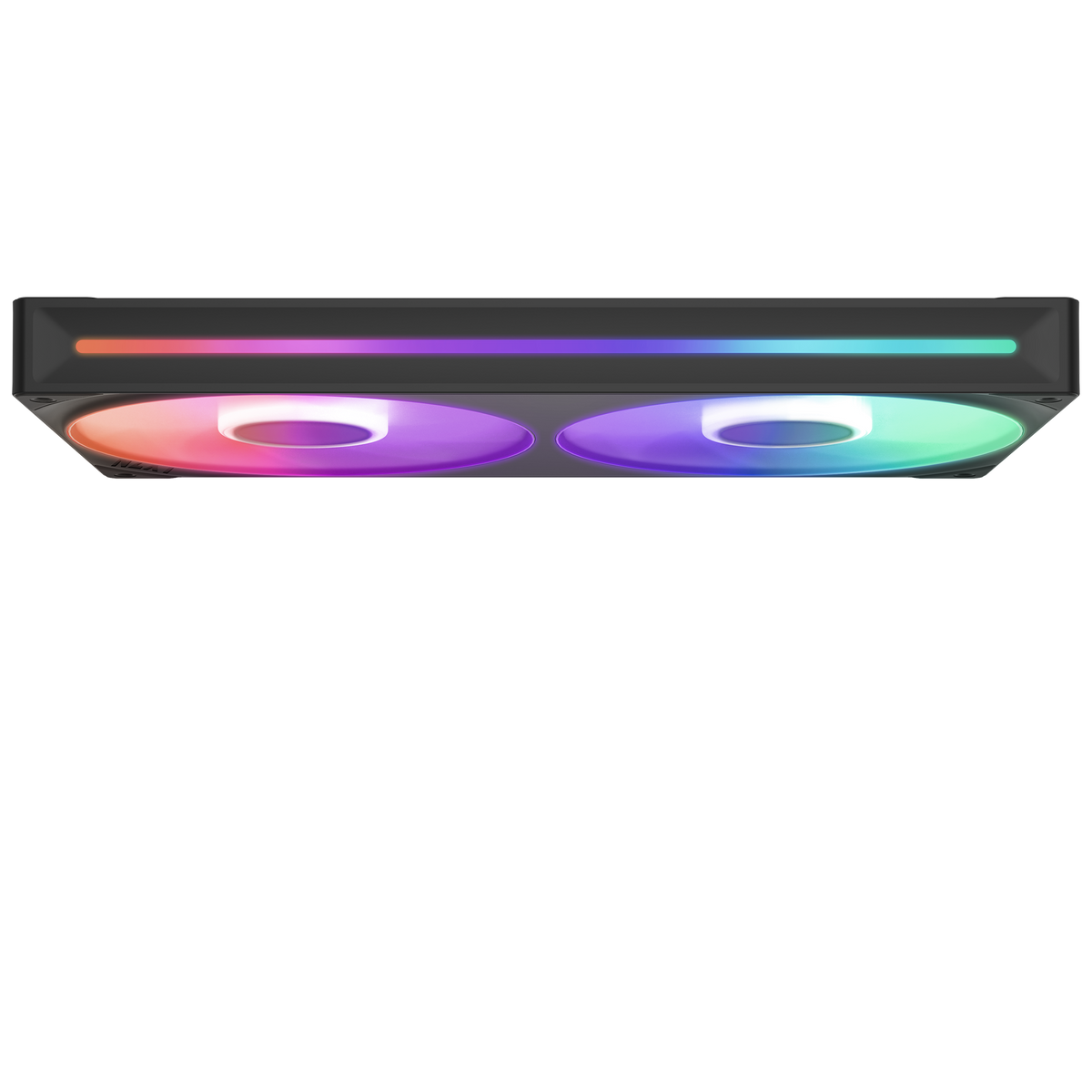 NZXT F280 RGB Core black, straight-on side profile showing frame depth and the edge light bar