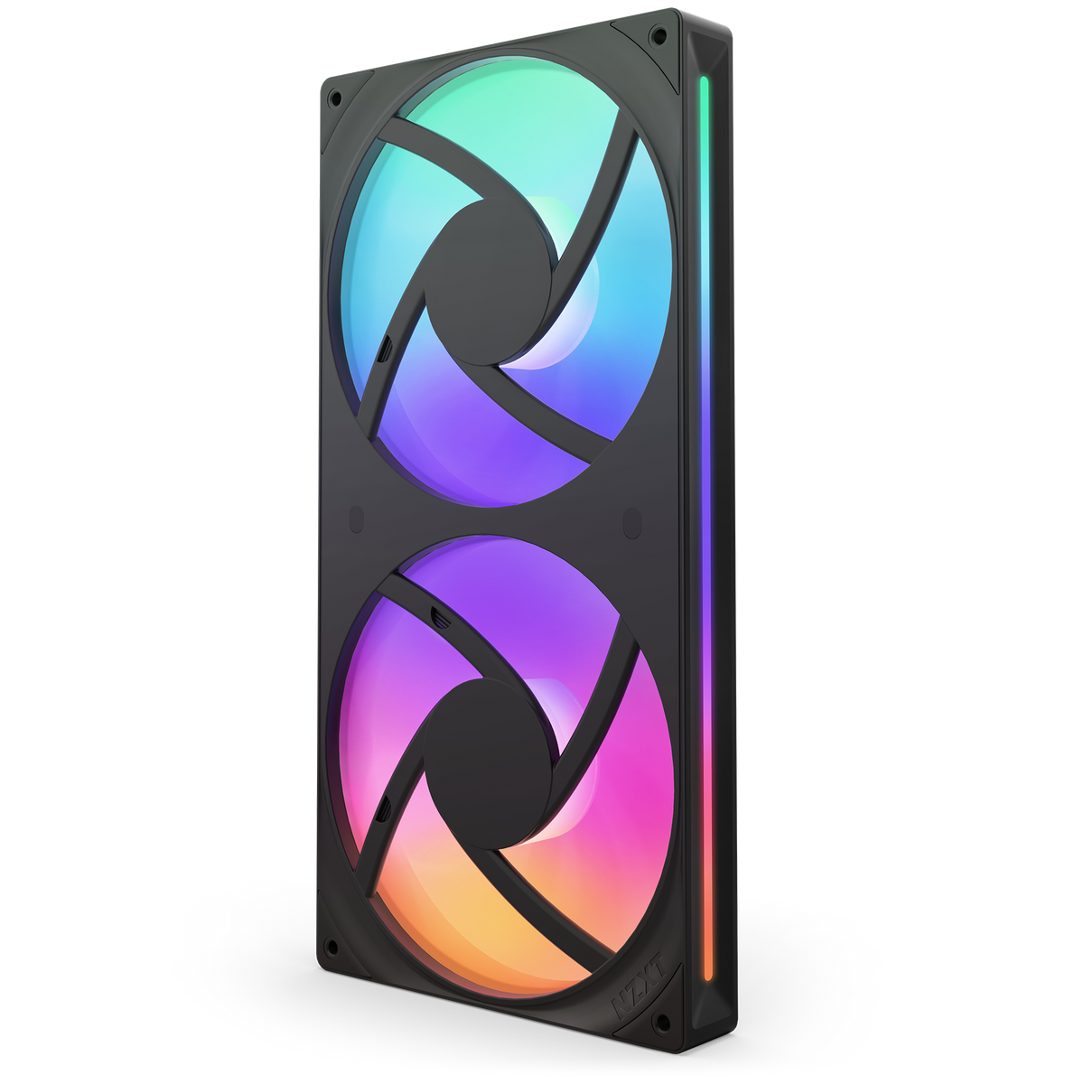 NZXT F280 RGB Core black, rear view of the fan blades with the RGB glow behind them