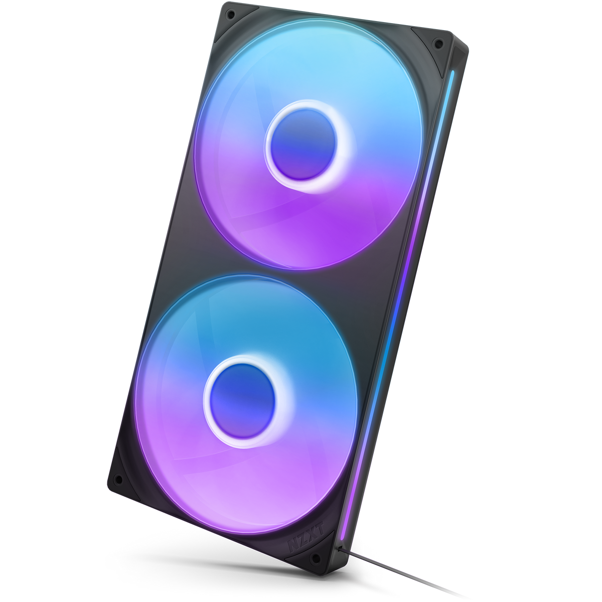 NZXT F280 RGB Core black, tilted three-quarter view lit in a single static colour