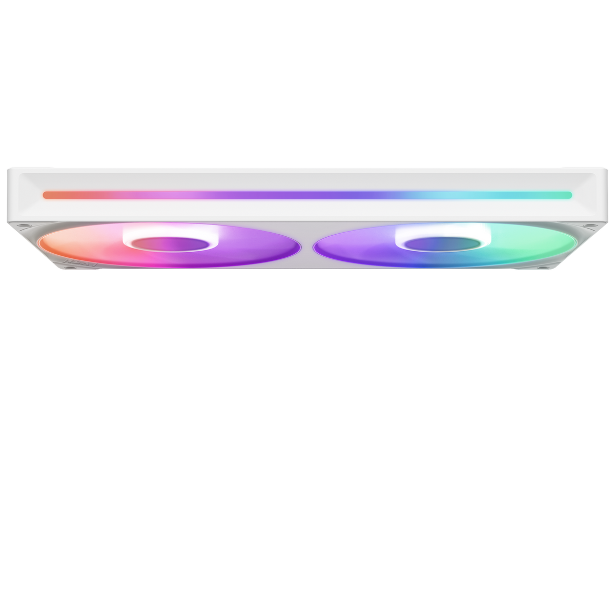 NZXT F280 RGB Core white, straight-on side profile showing frame depth and the edge light bar