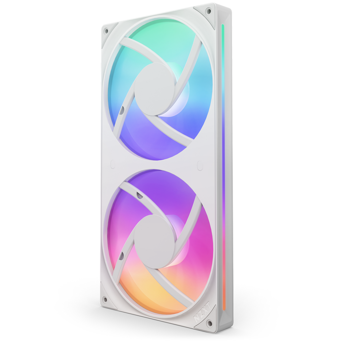 NZXT F280 RGB Core white, rear view of the fan blades with the RGB glow behind them