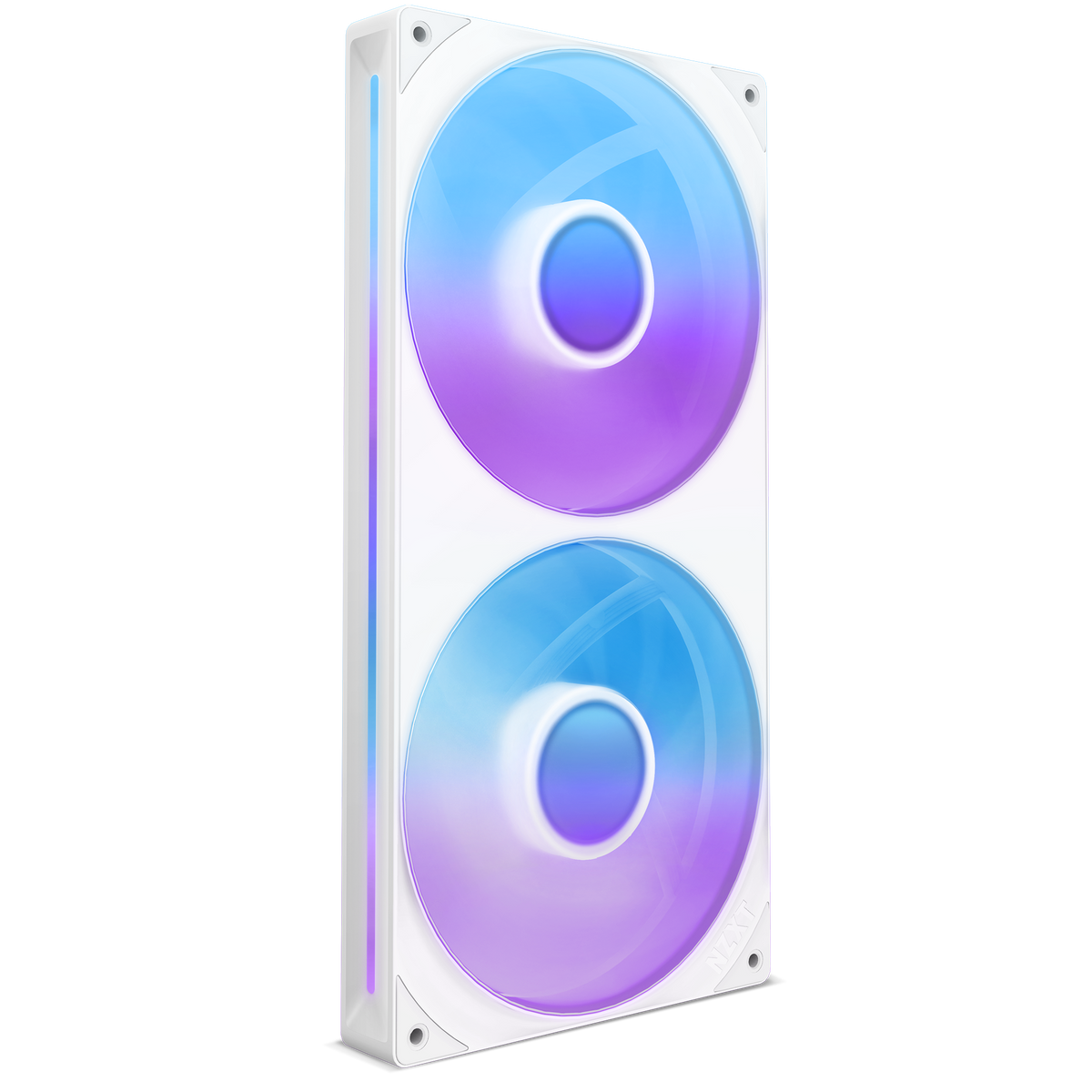 NZXT F280 RGB Core white, hero angle lit in a single static colour