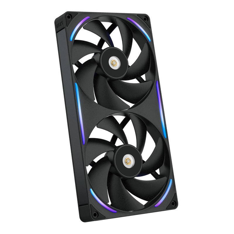 NZXT F280X black two-pack, angled view with RGB lighting