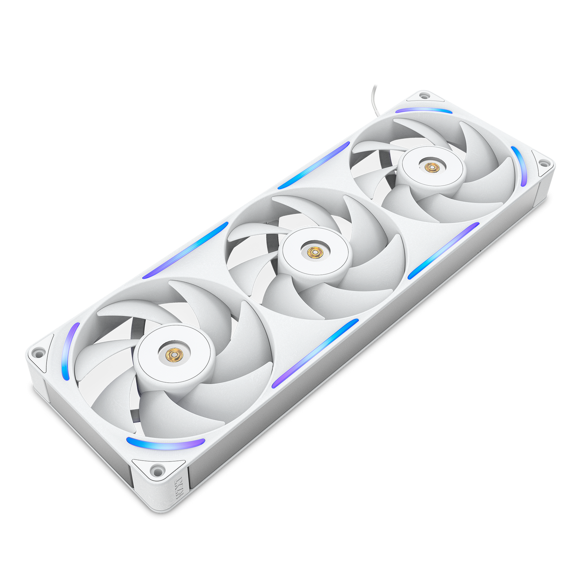 NZXT F360X white three-pack, three-quarter view