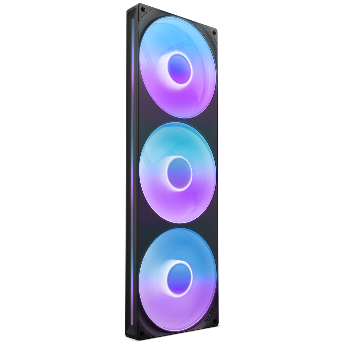 NZXT F420 RGB Core fan in black, blade side angled view