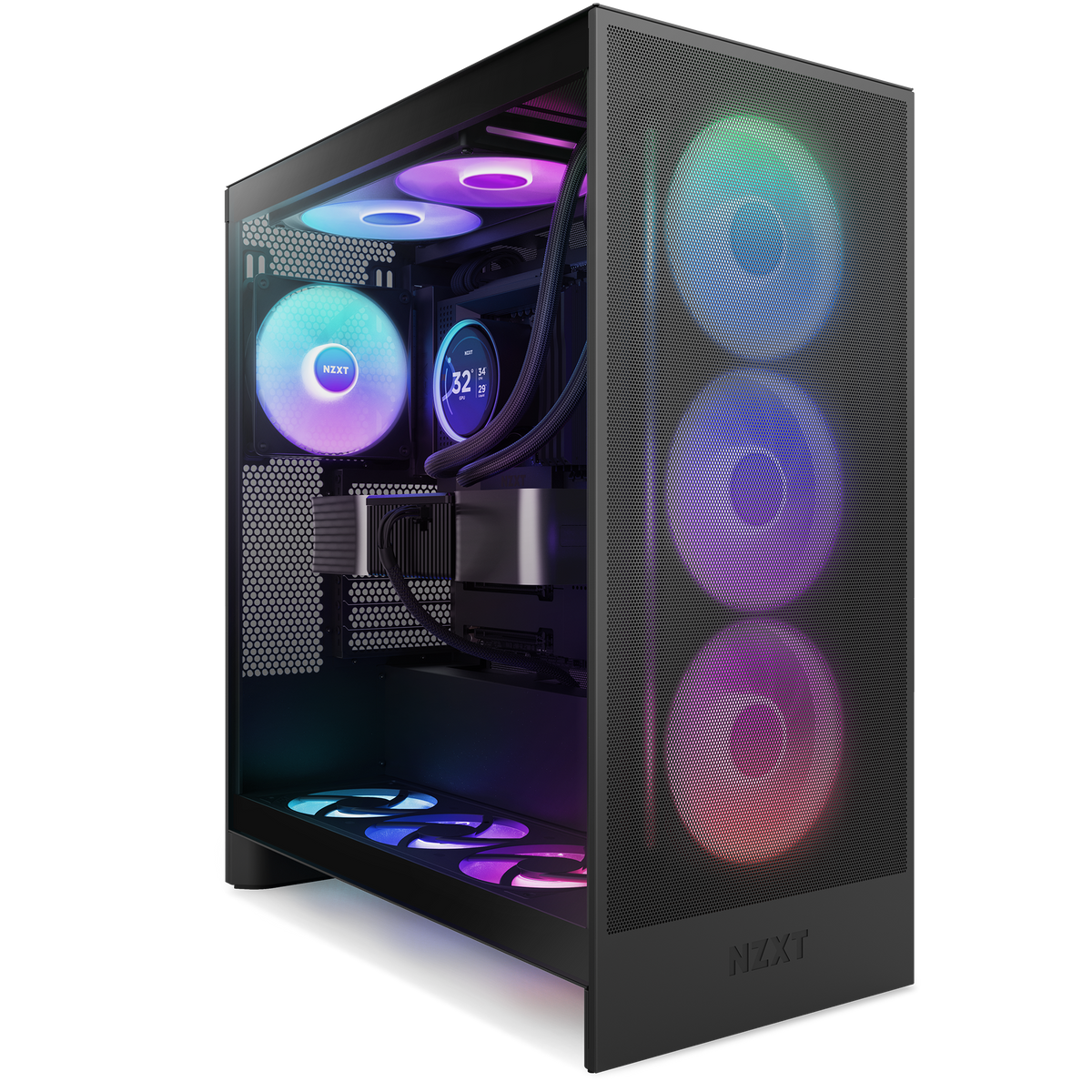 NZXT F420 RGB Core fans in black installed in a PC build