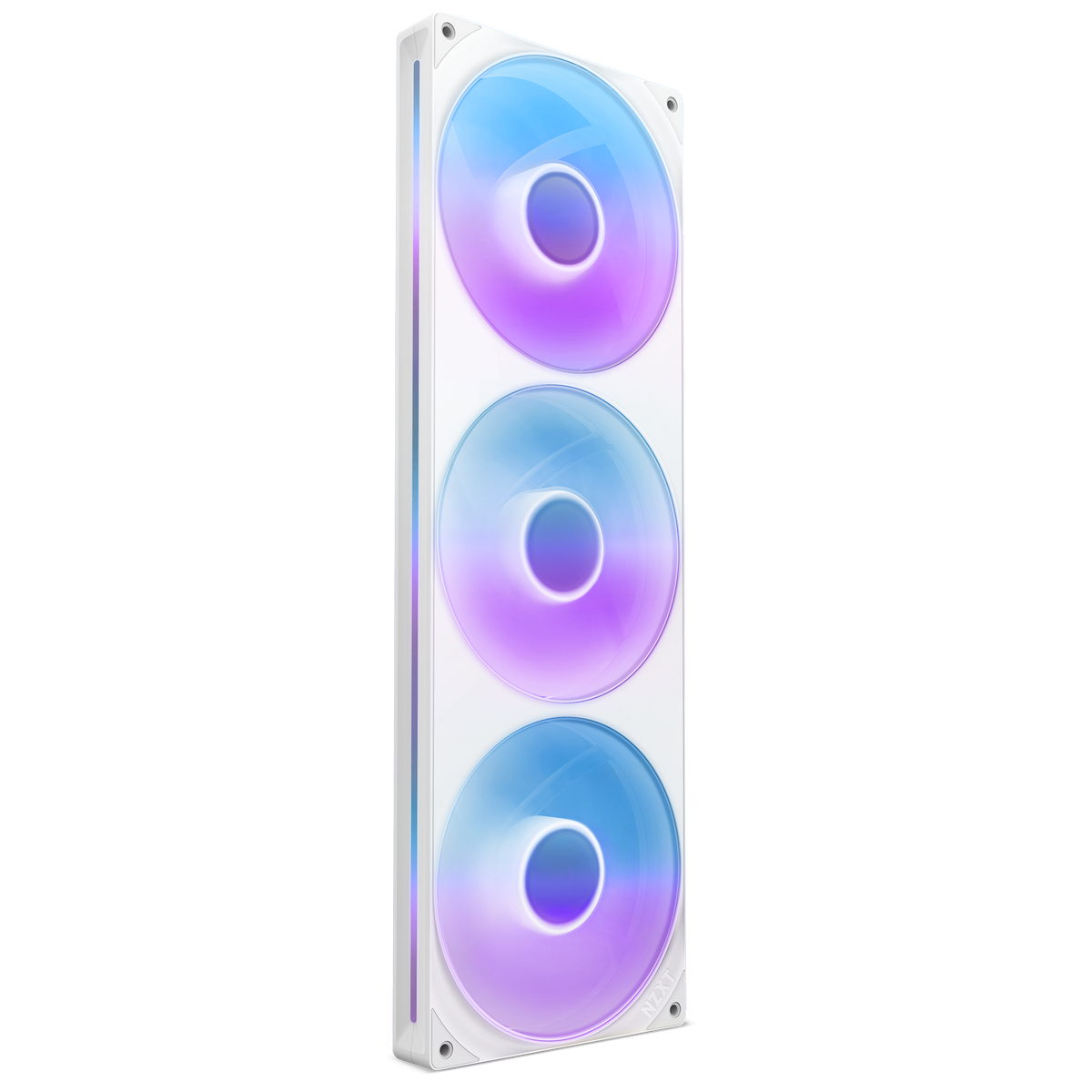 NZXT F420 RGB Core fan in white, blade side angled view