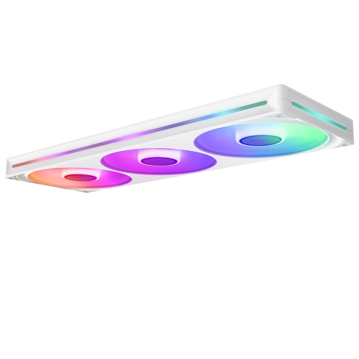 NZXT F420 RGB Core fan in white, 45-degree overhead view