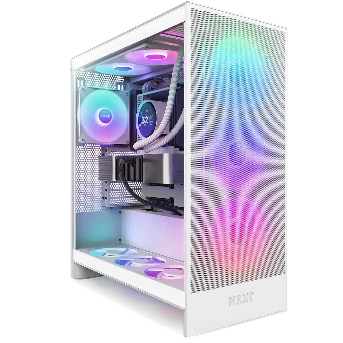NZXT F420 RGB Core fans in white installed in a PC build