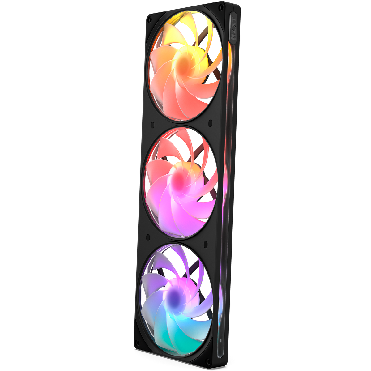 NZXT F420 RGB Reverse black three-pack, front view with RGB lighting