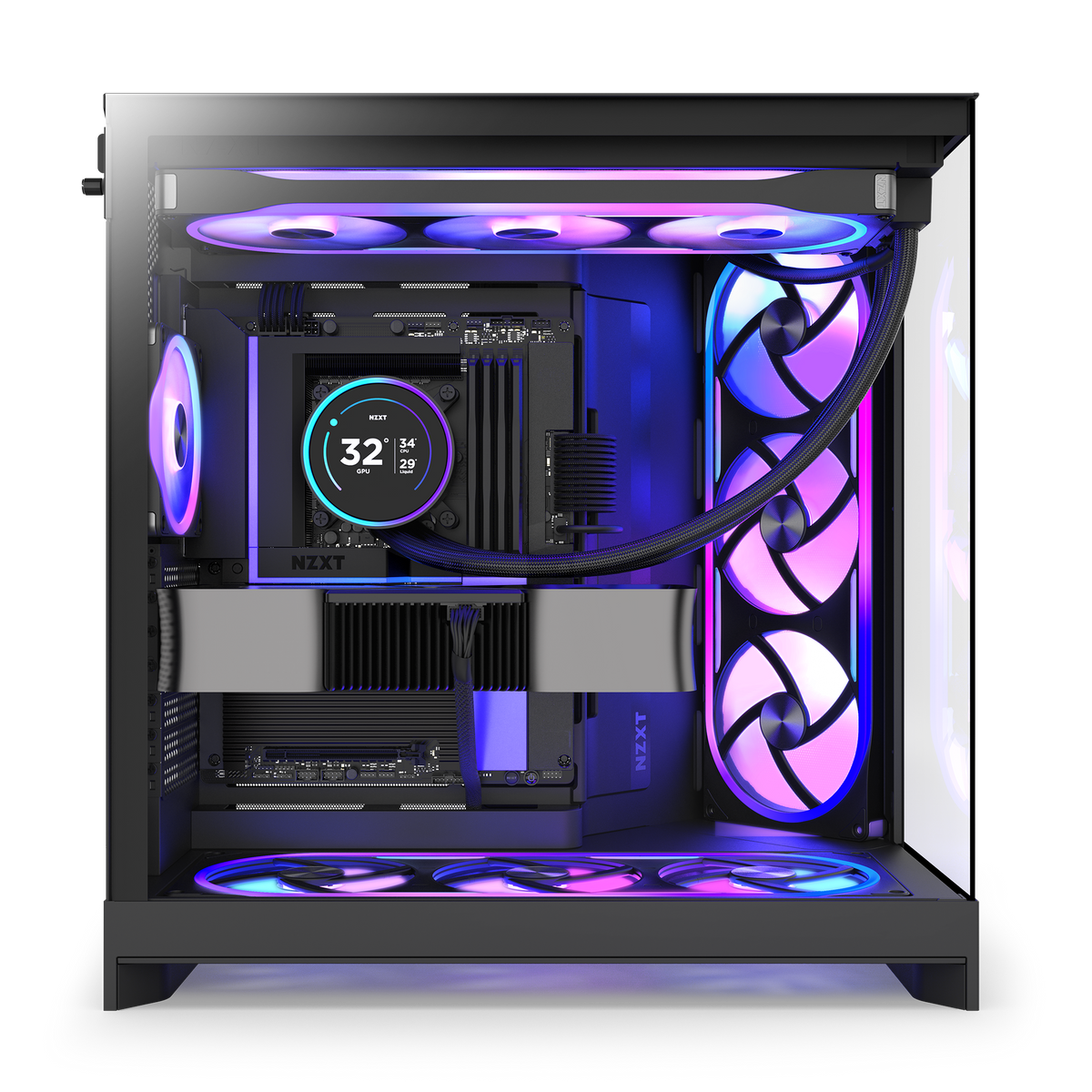 NZXT F420U black fans installed in a build