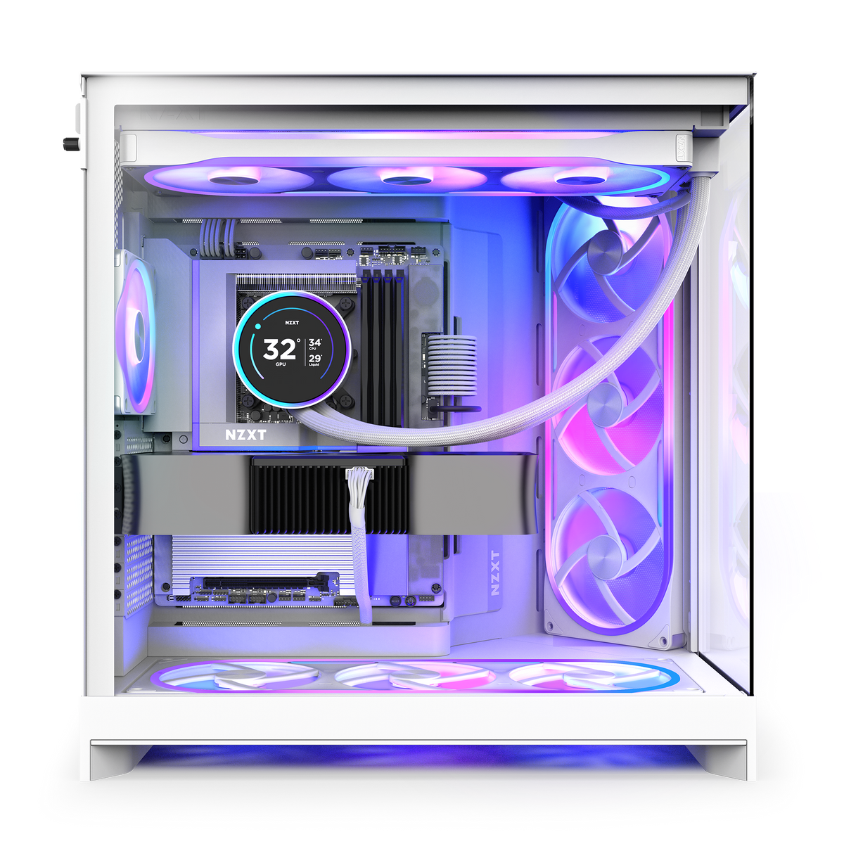 NZXT F420U white fans installed in a build
