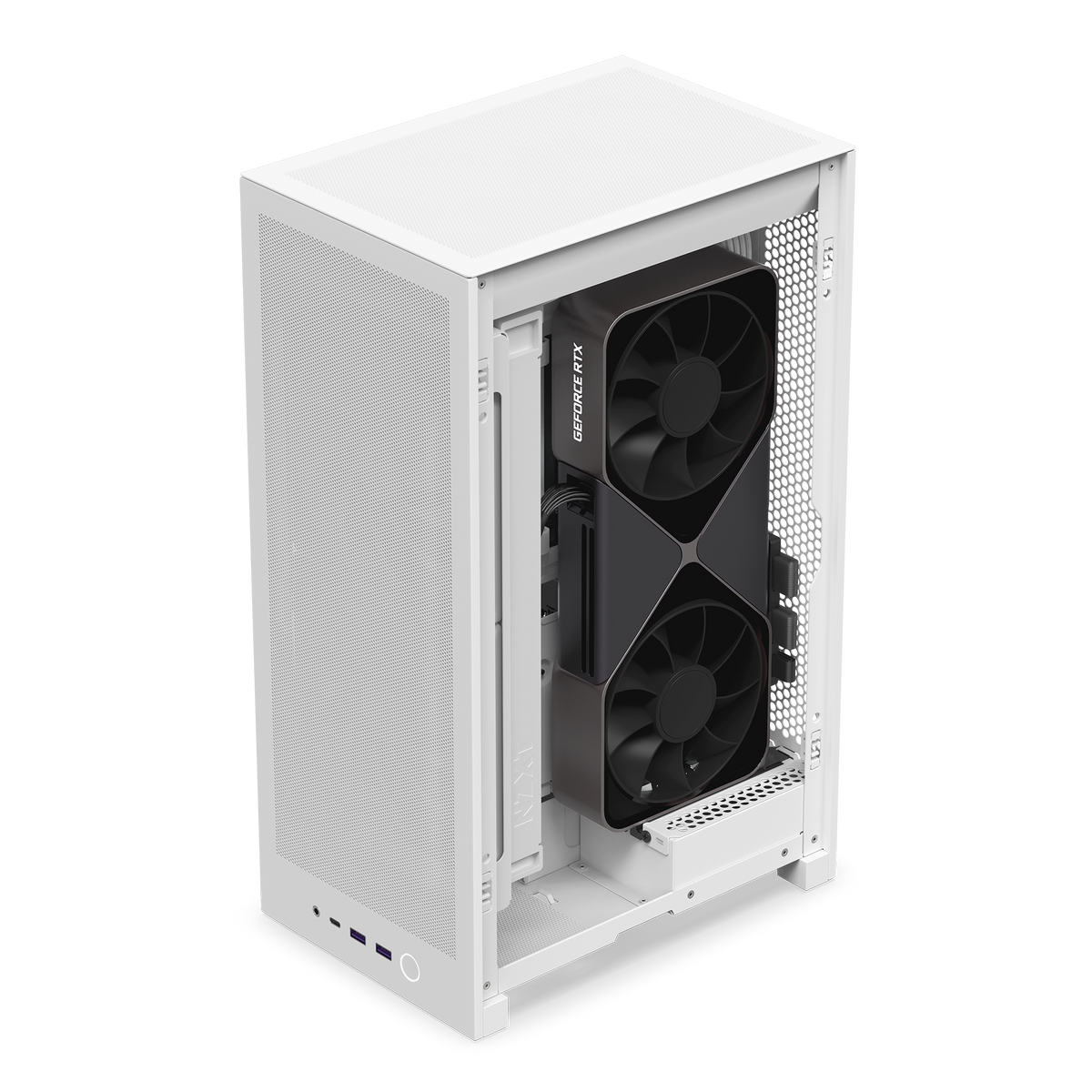 NZXT H2 Flow case in white, rear chamber with components installed