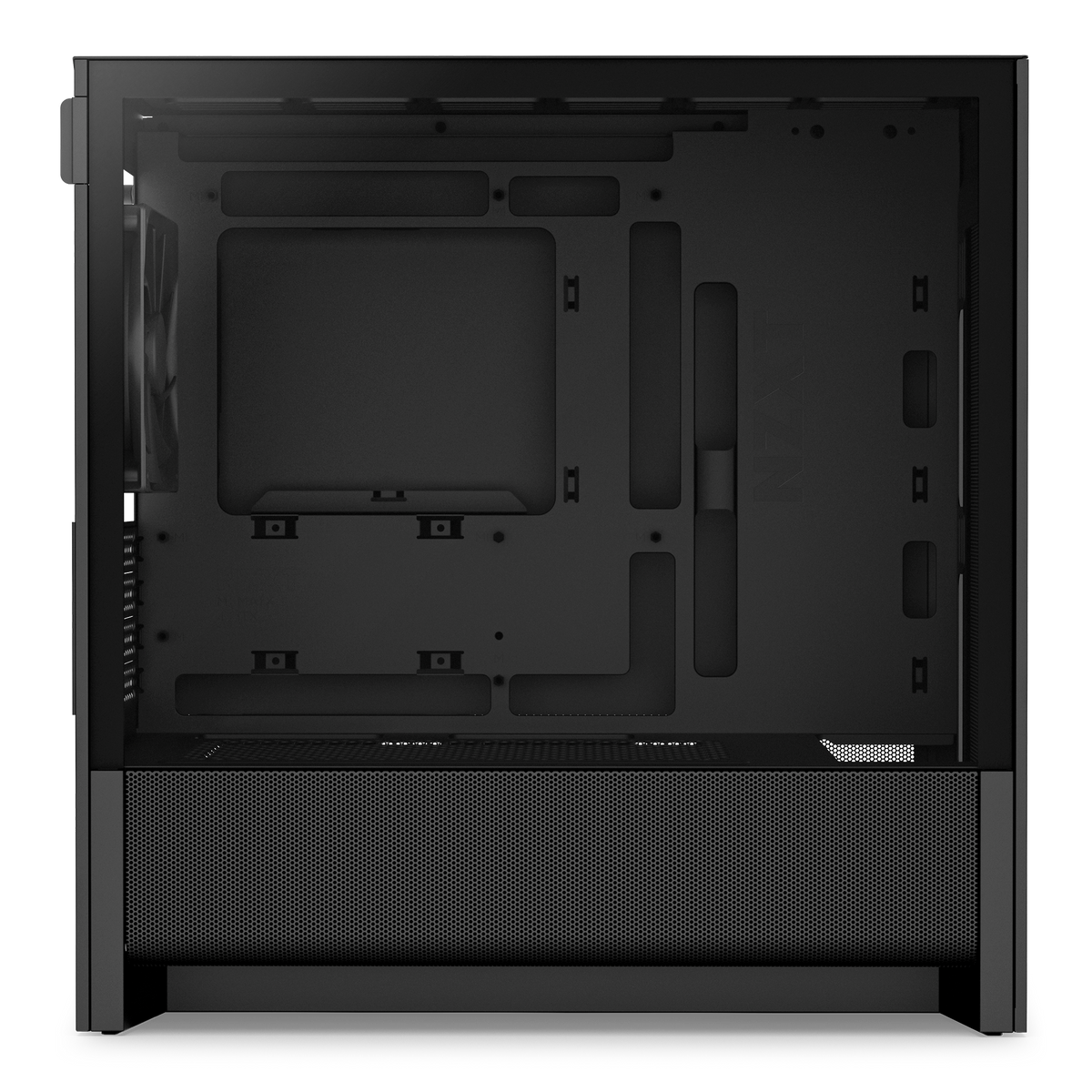 NZXT H3 Flow case in black, left side view through tempered glass