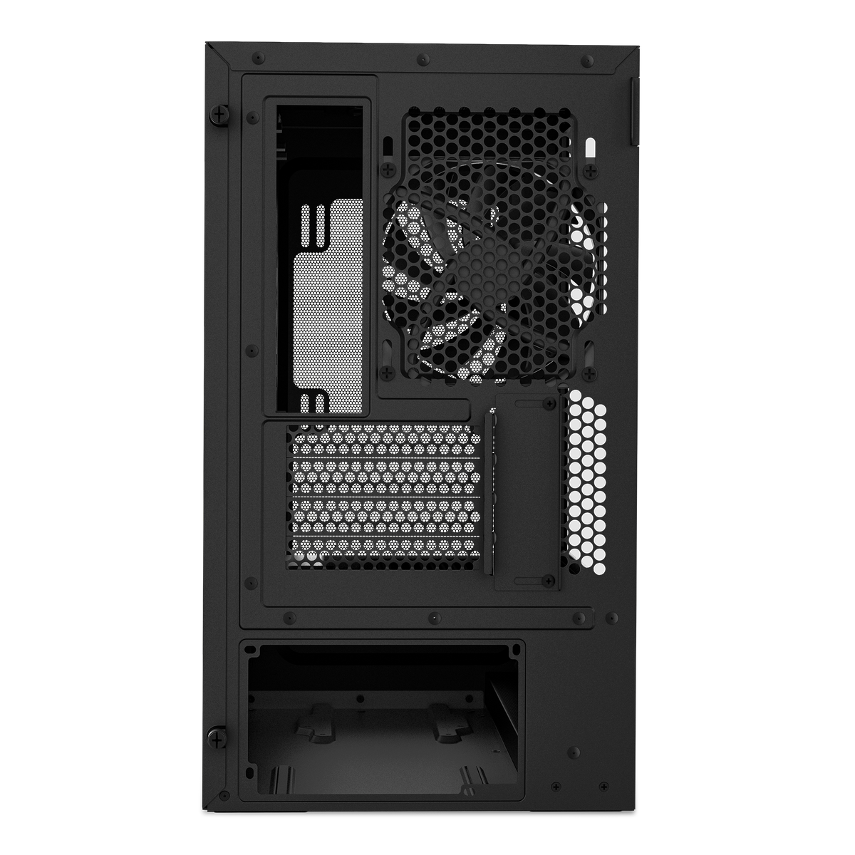 NZXT H3 Flow case in black, rear view