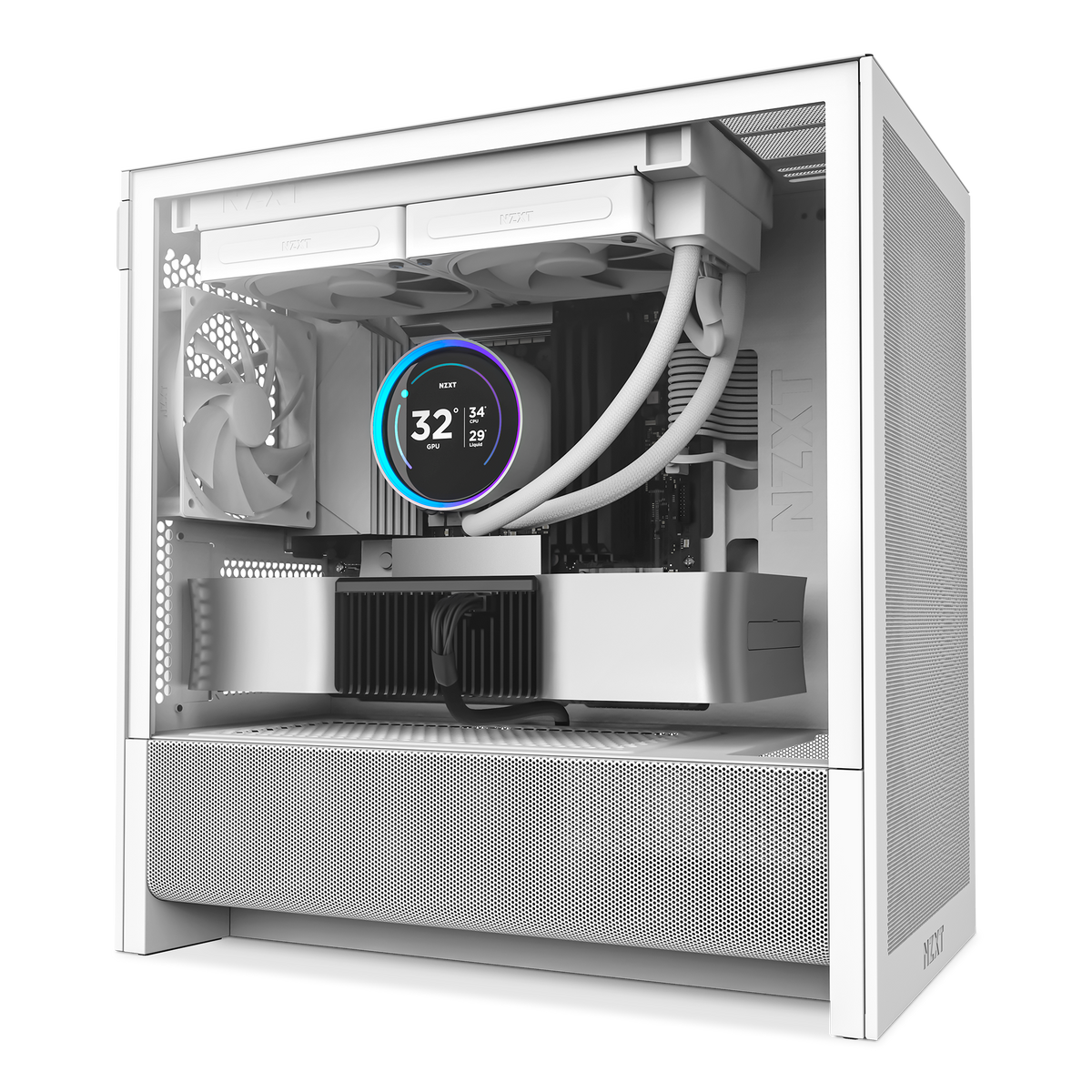 NZXT H3 Flow case in white with a completed PC build inside