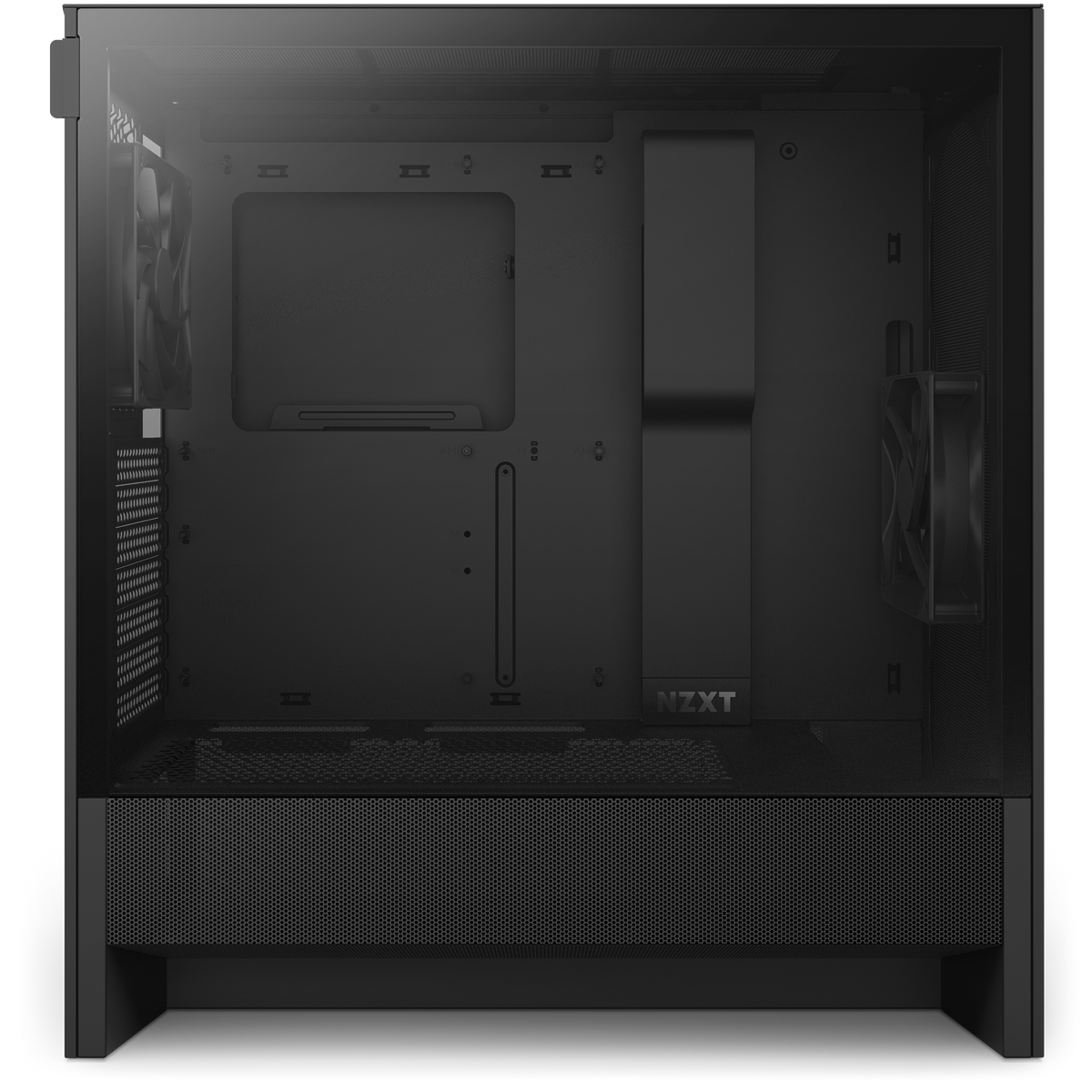 NZXT H5 Flow black, side view through the tempered-glass panel