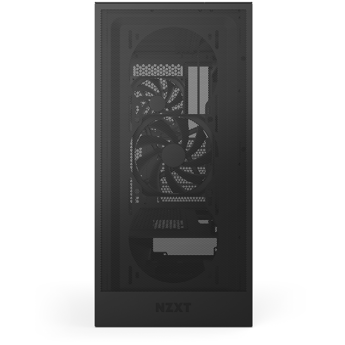 NZXT H5 Flow black, front view of the mesh panel