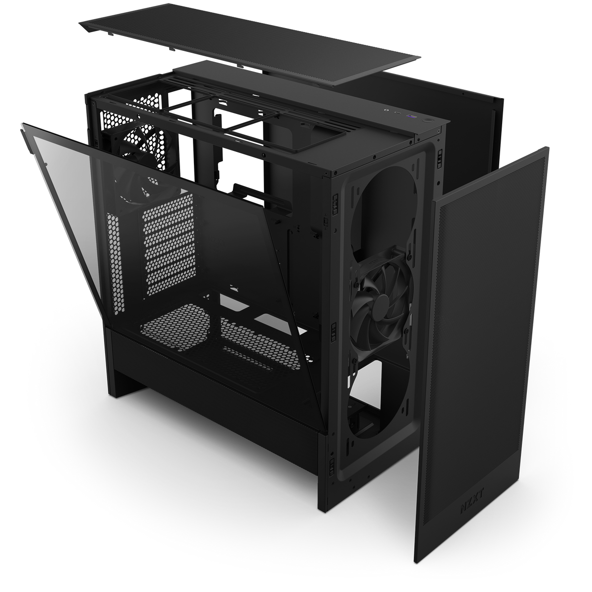 NZXT H5 Flow black, exploded view of the panels and frame