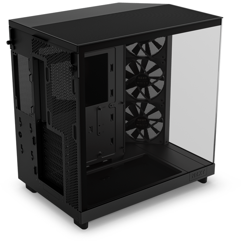 The NZXT Refurbished Custom Build - #8442 is a black computer case with a transparent side, three front fans, open upgrade slots, and is ideal for Prebuilt and Refurbished Gaming PCs—with a 2-year warranty.