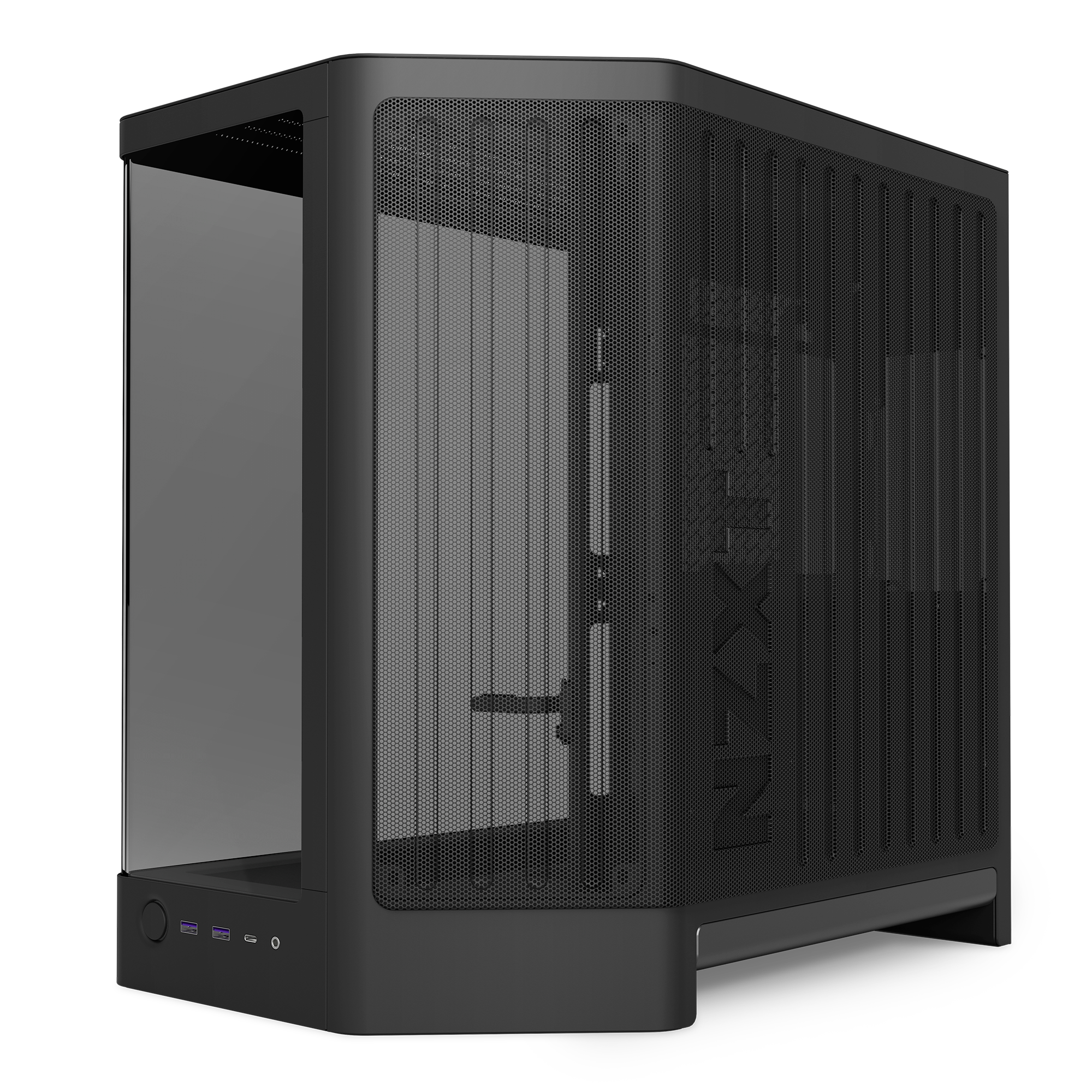 NZXT H6 Siyah Sağdan Açılı Mesh Panel Görünümü