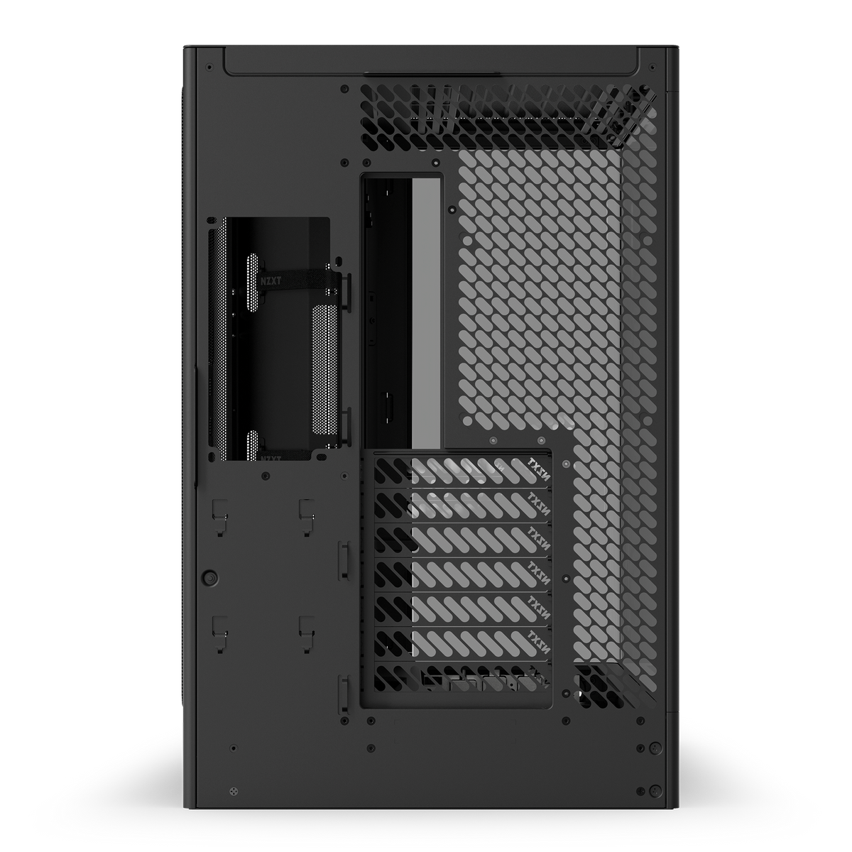 NZXT H6 black, rear view showing the expansion slots and rear fan mount