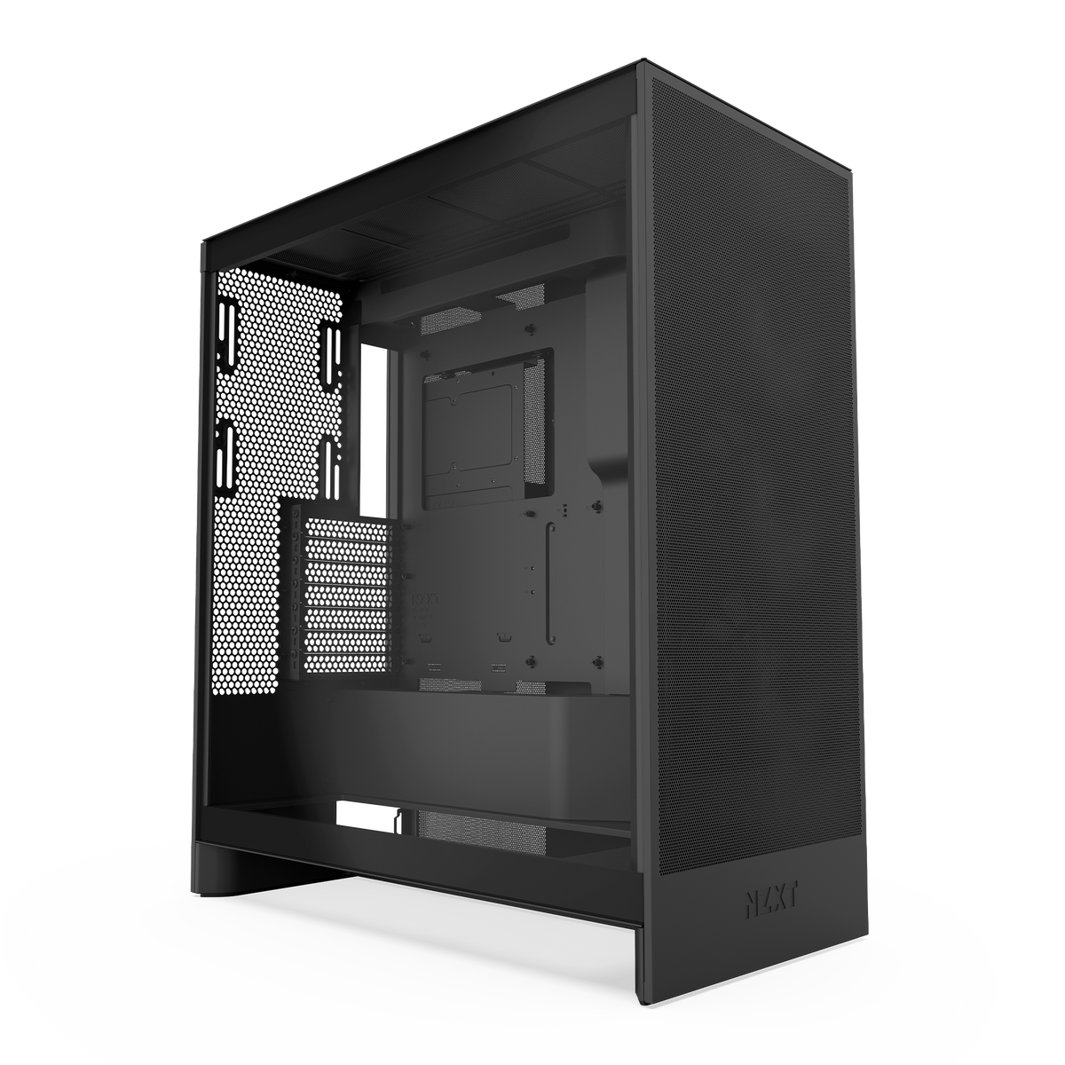 NZXT H7 Flow mid-tower ATX case in black, side panel removed to show the empty interior