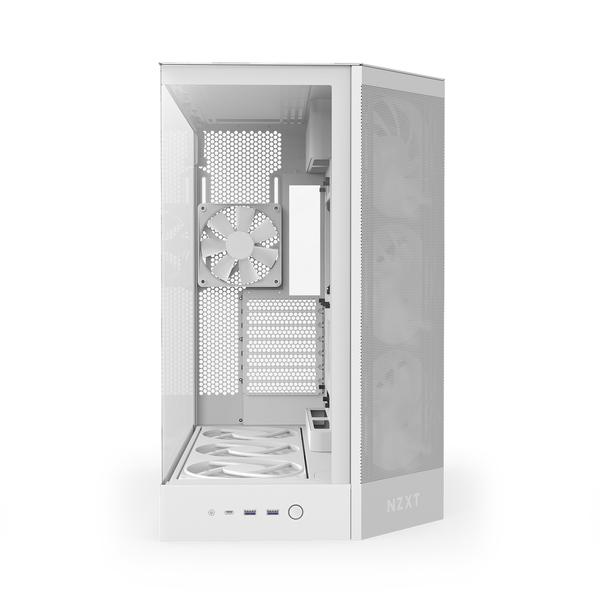 NZXT H9 Flow RGB+ case in white, front view