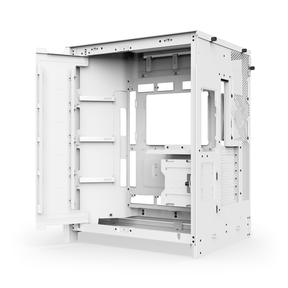 NZXT H9 Flow RGB+ case in white, cable management side