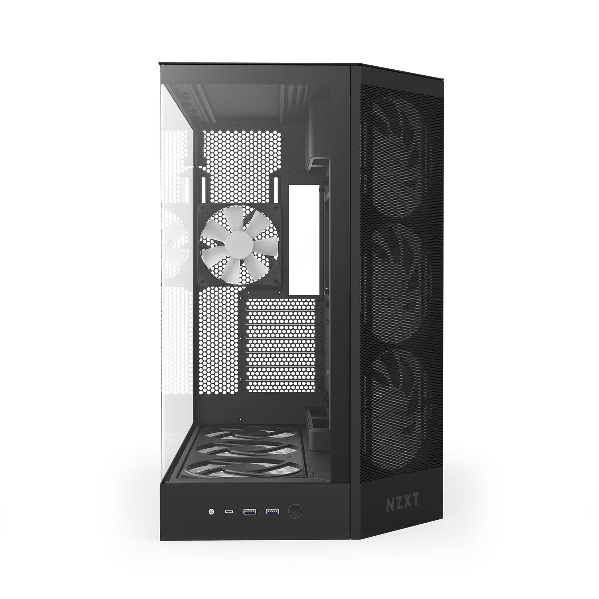 NZXT H9 Flow RGB+ case in black, front view