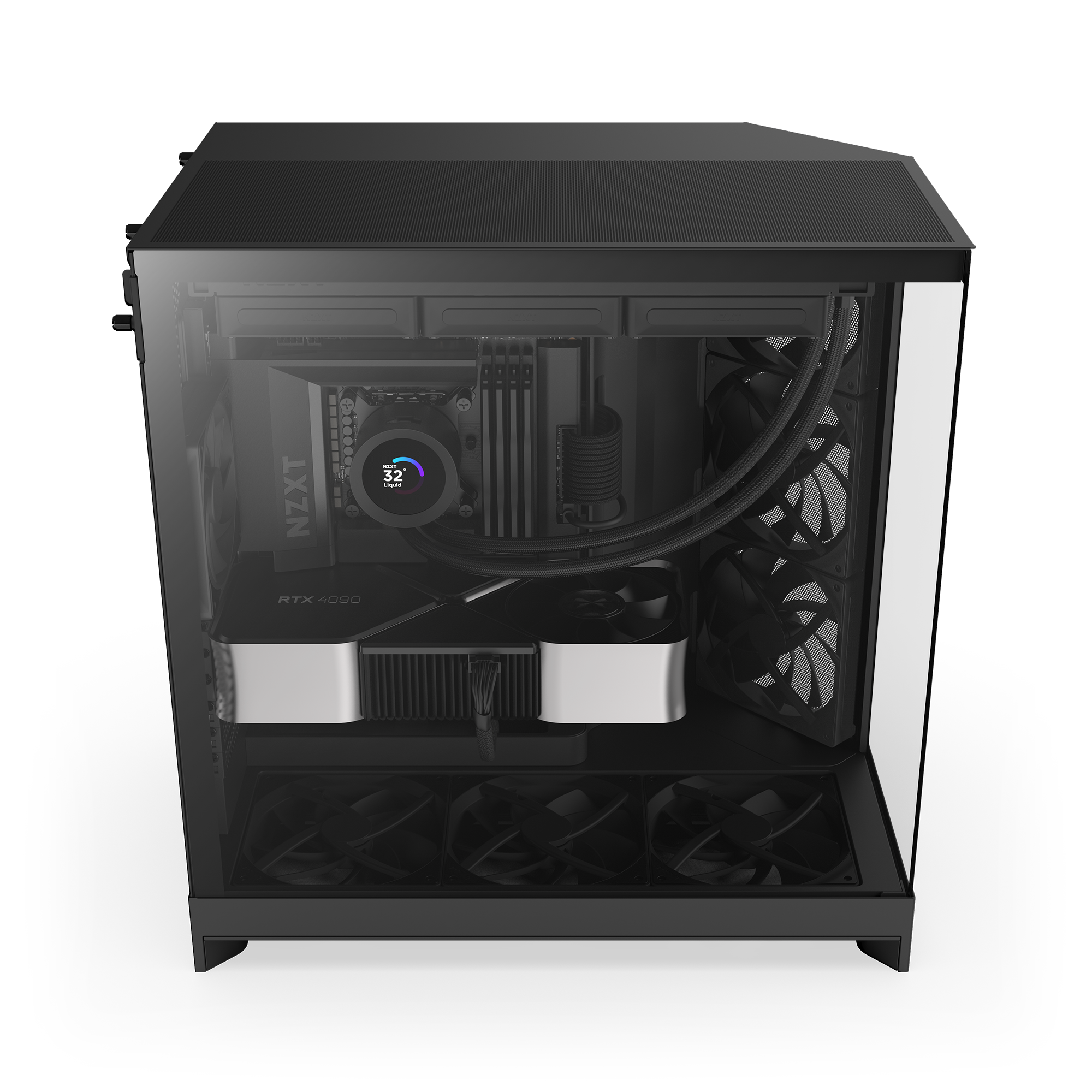 NZXT H9 Flow Siyah Kurulu Sistem Açılı Görünümü